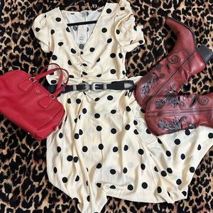A New Day beige and black polka dot high low dress